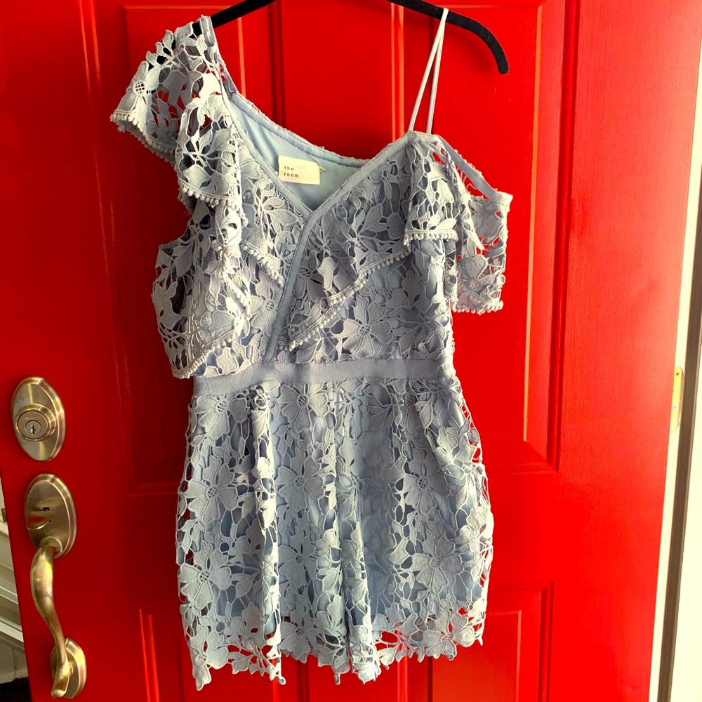 The Room Light Blue Lace Romper